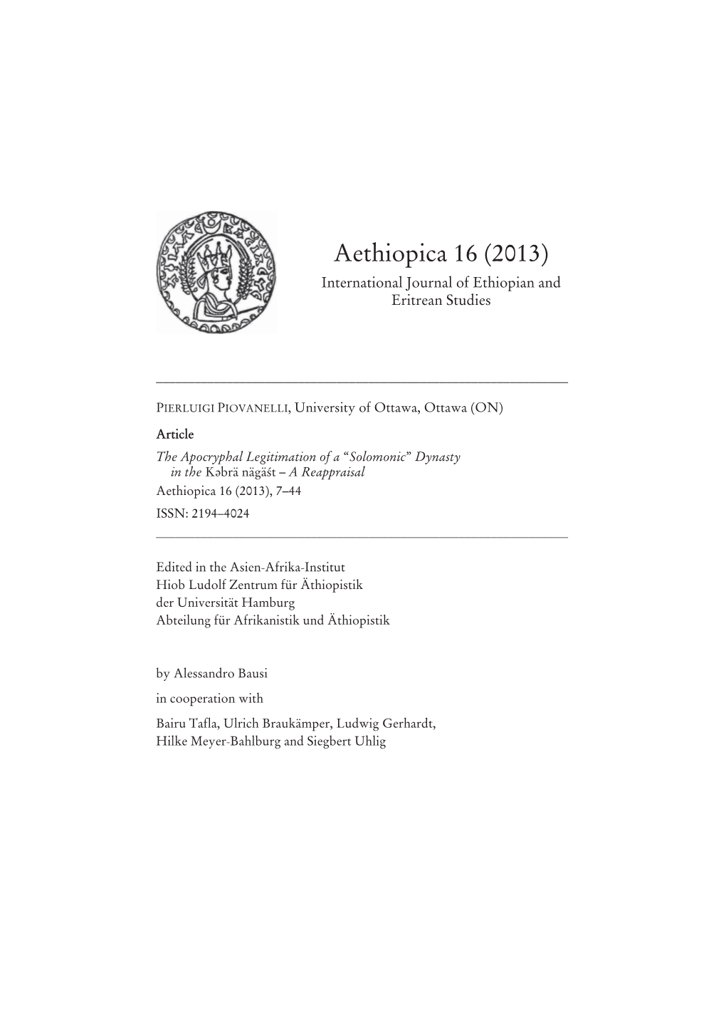 Aethiopica 16 (2013) International Journal of Ethiopian and Eritrean Studies