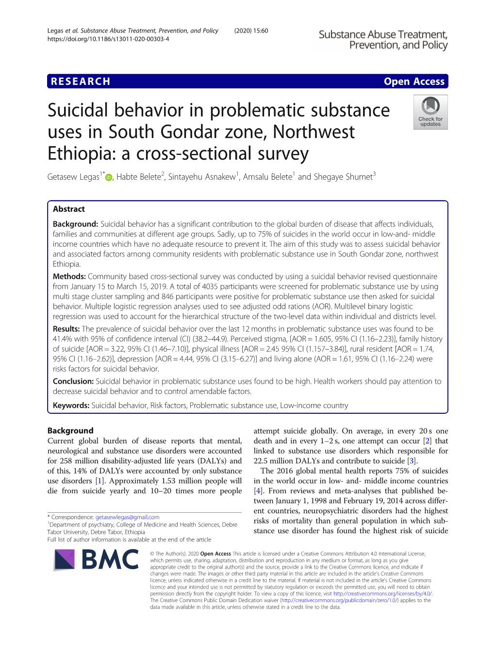 Suicidal Behavior in Problematic Substance Uses in South Gondar