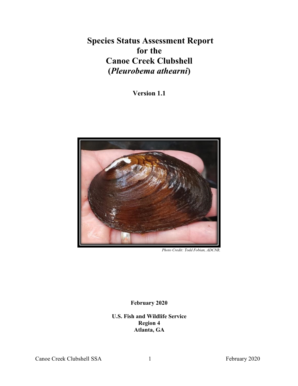 Species Status Assessment Report for the Canoe Creek Clubshell (Pleurobema Athearni)