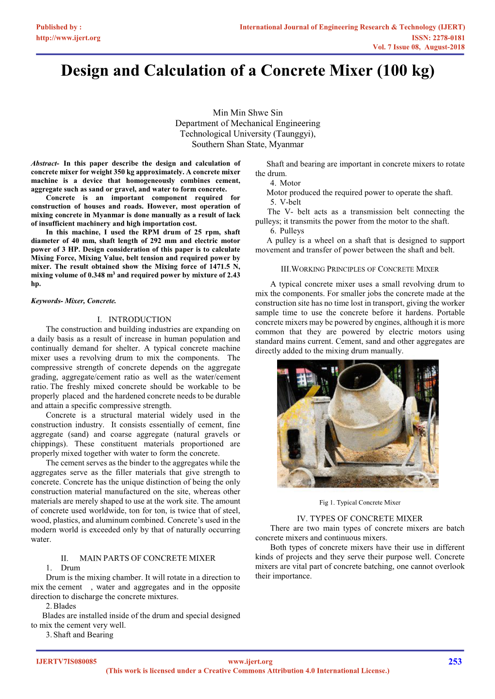 Design and Calculation of a Concrete Mixer (100 Kg)