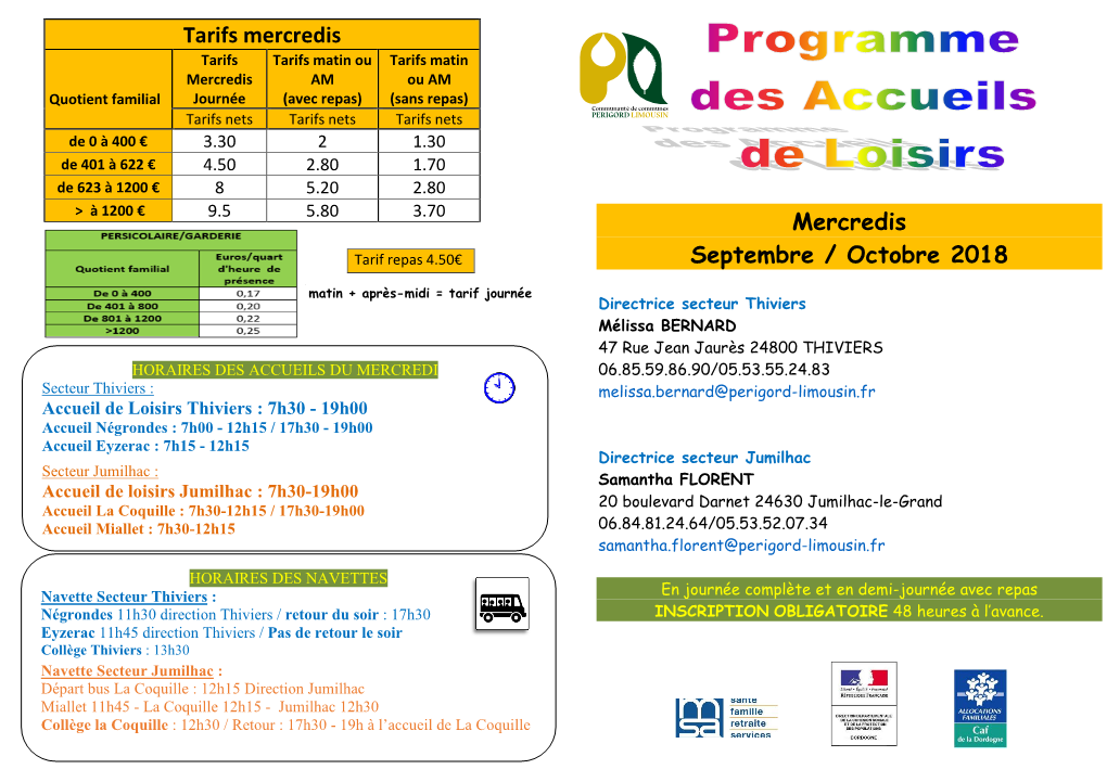 Planning Mercredi Sept Octobre 2018 Du Centre De Loisirs 572