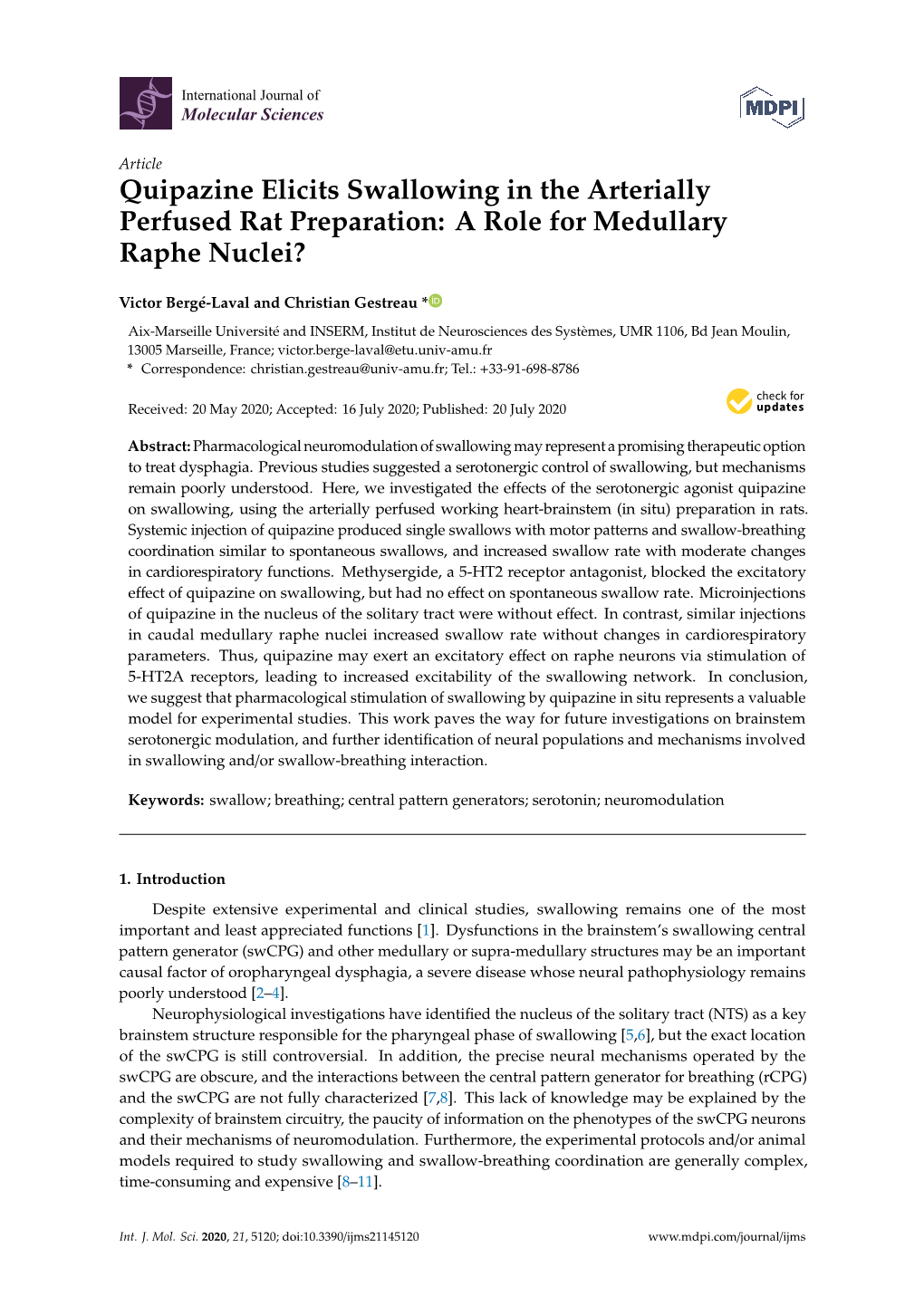 Quipazine Elicits Swallowing in the Arterially Perfused Rat Preparation: a Role for Medullary Raphe Nuclei?