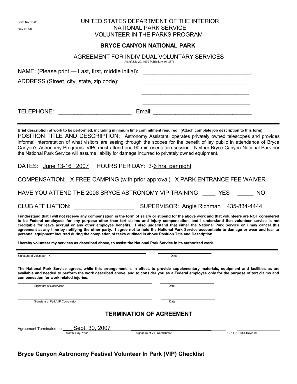 Form No. 10-85 UNITED STATES DEPARTMENT of the INTERIOR