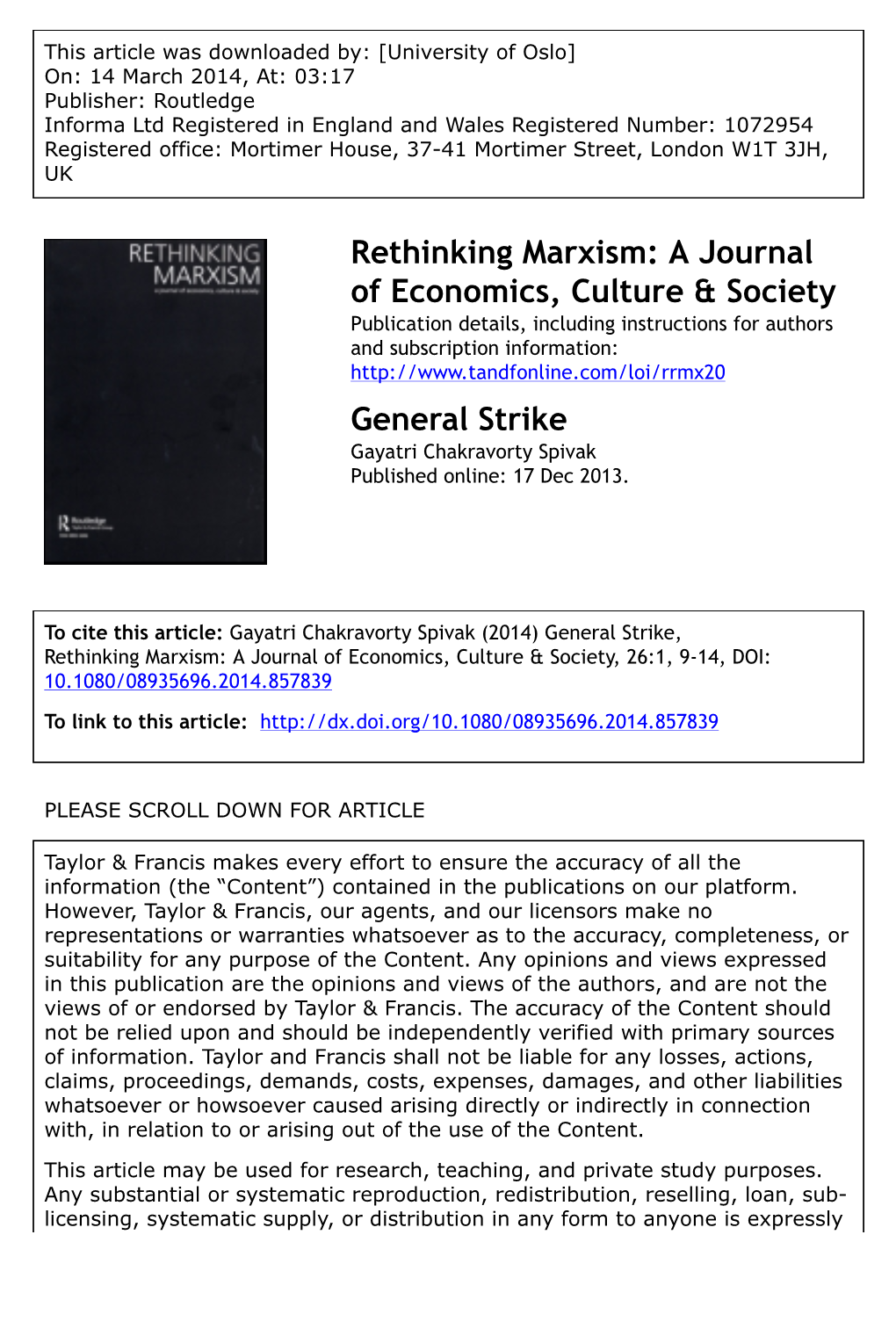 General Strike Gayatri Chakravorty Spivak Published Online: 17 Dec 2013