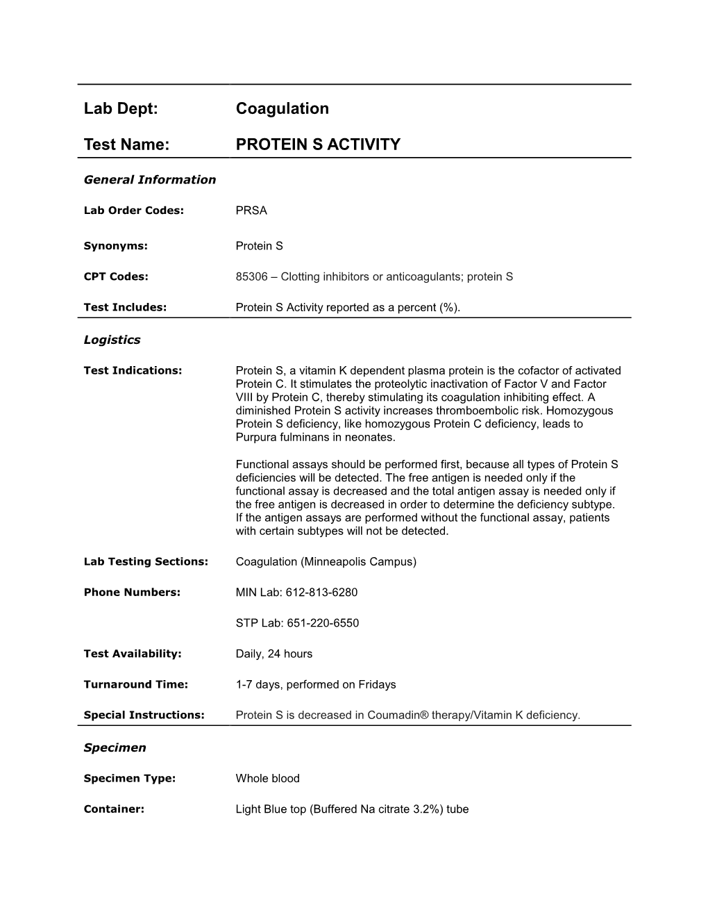 Protein S Activity