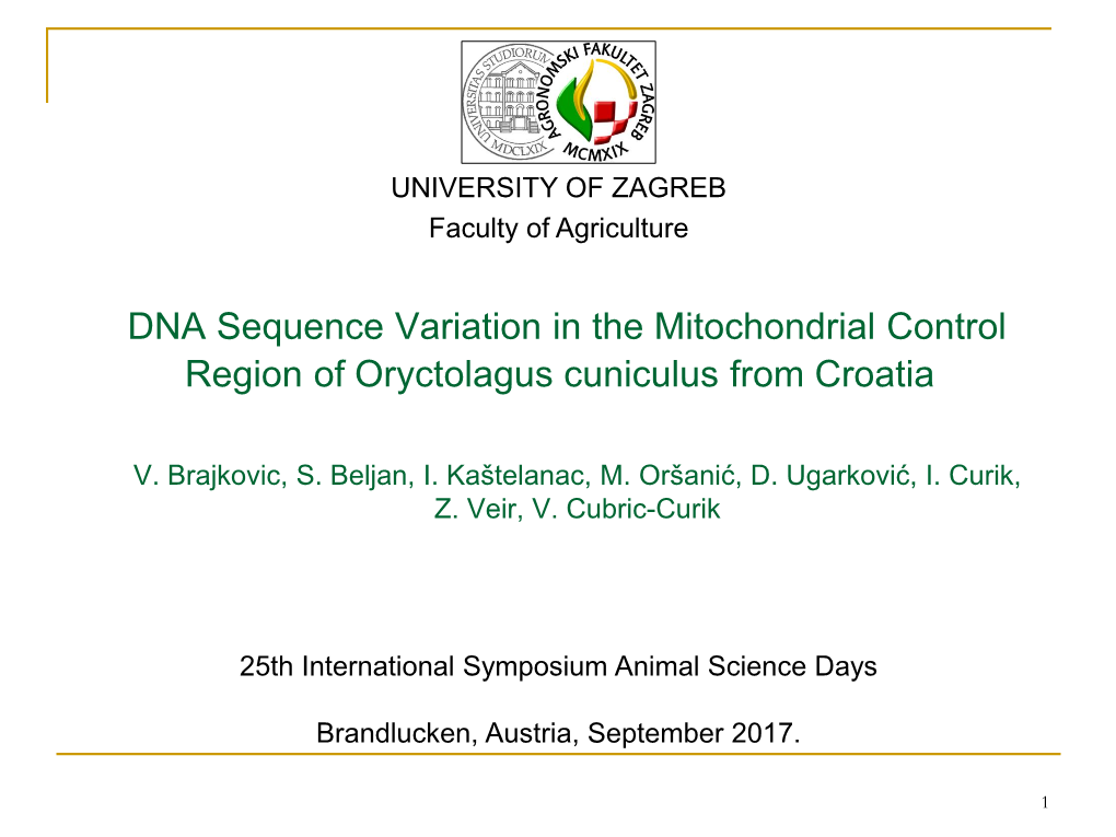 DNA Sequence Variation in the Mitochondrial Control Region of Oryctolagus Cuniculus from Croatia