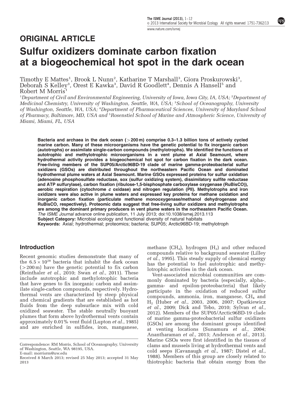 Sulfur Oxidizers Dominate Carbon Fixation at a Biogeochemical Hot Spot in the Dark Ocean