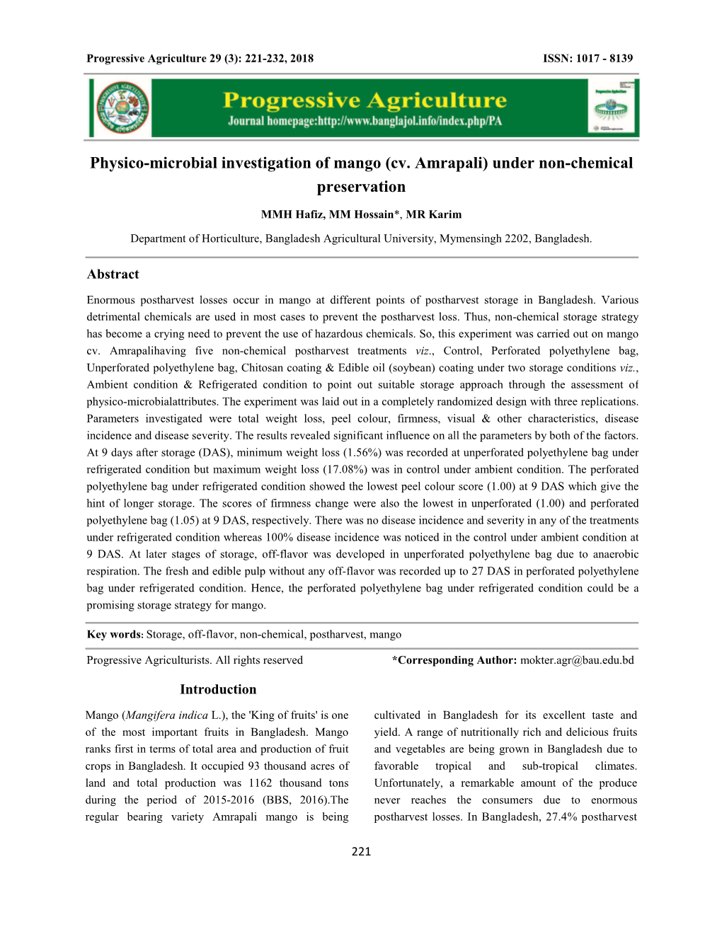 Physico-Microbial Investigation of Mango (Cv. Amrapali) Under Non-Chemical Preservation