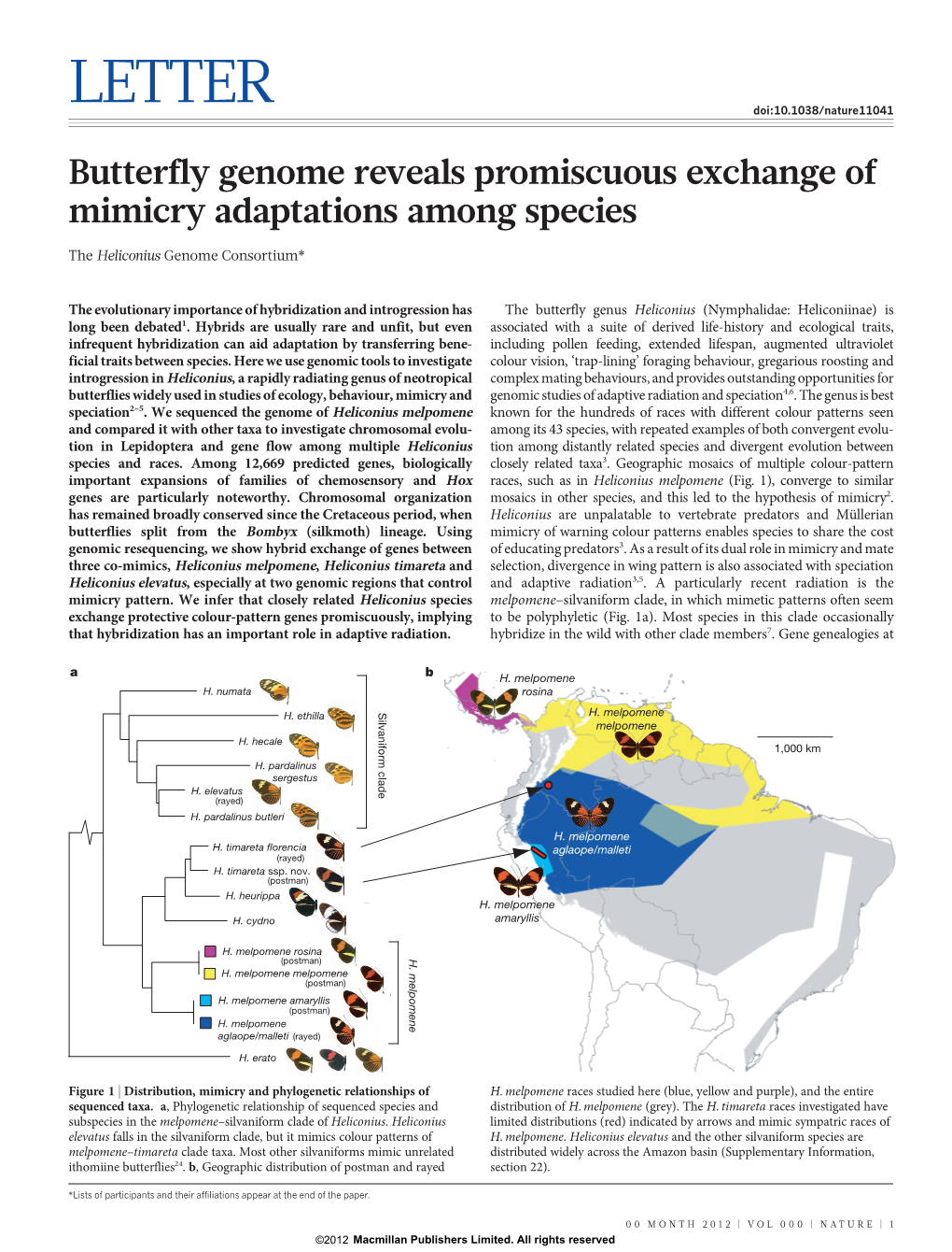 Butterfly Genome Reveals Promiscuous Exchange of Mimicry Adaptations Among Species