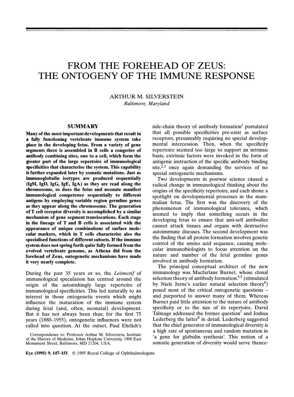 The Ontogeny of the Immune Response