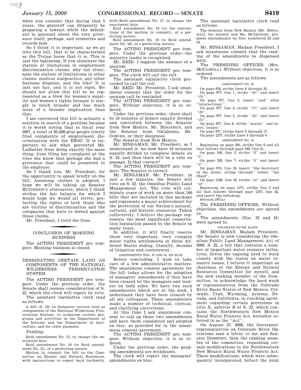 Congressional Record—Senate S419