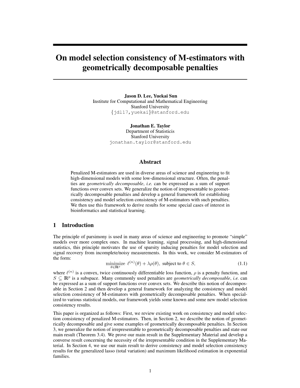 On Model Selection Consistency of Penalized M-Estimators: A