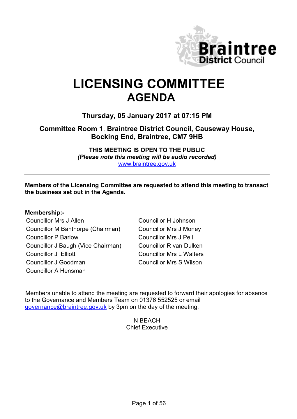 Licensing Committee Agenda