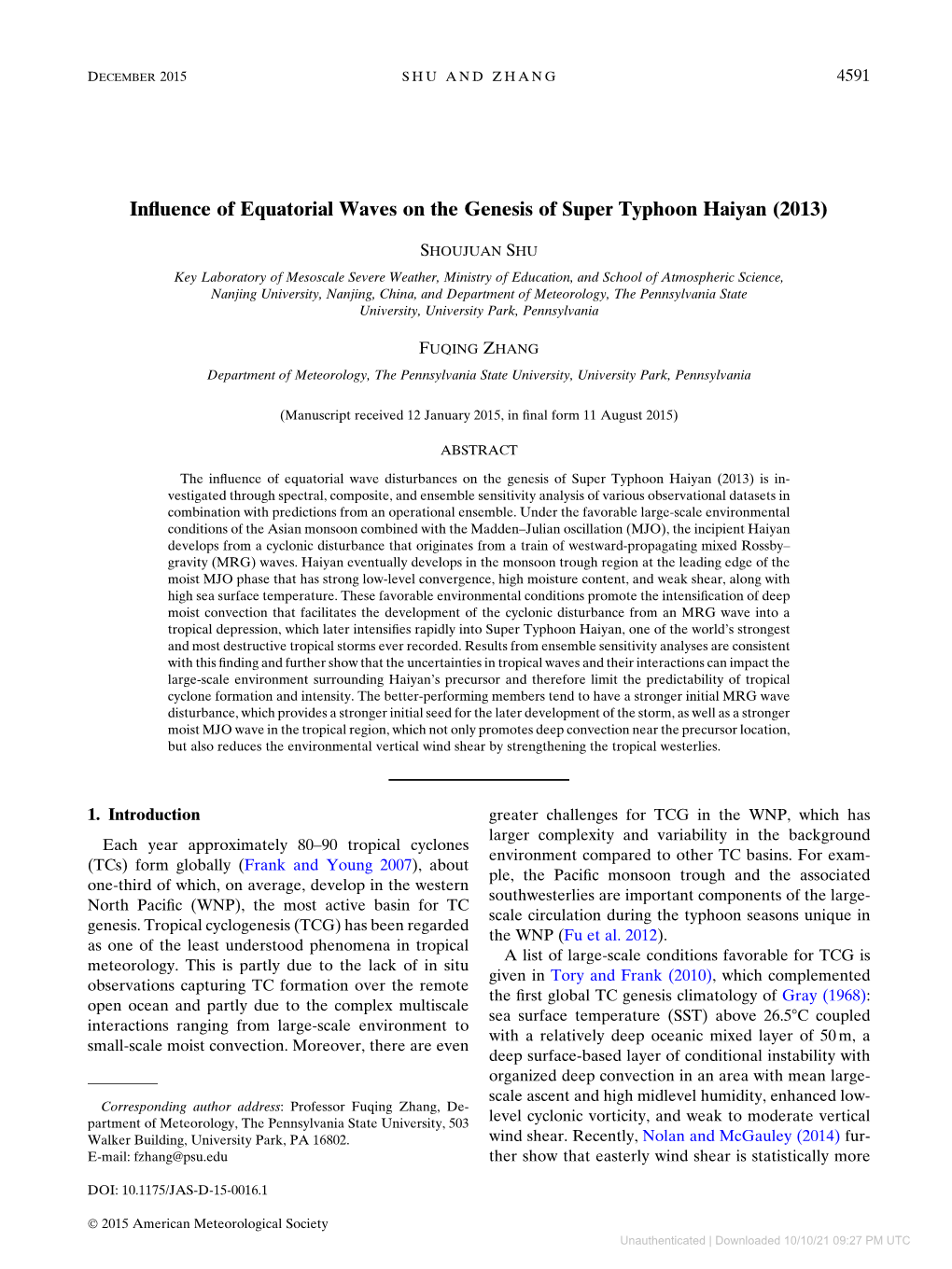 Influence of Equatorial Waves on the Genesis of Super Typhoon Haiyan