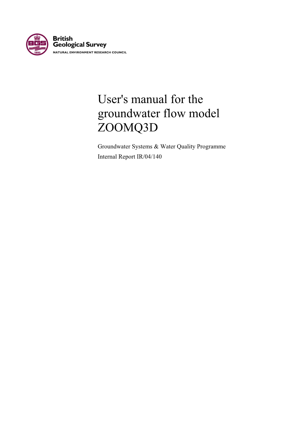 User's Manual for the Groundwater Flow Model ZOOMQ3D