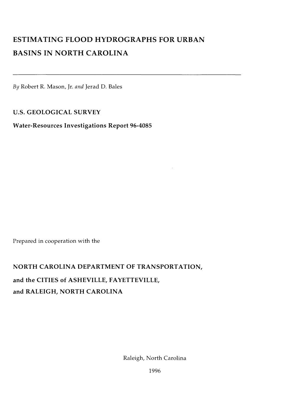 Estimating Flood Hydrographs for Urban Basins in North Carolina