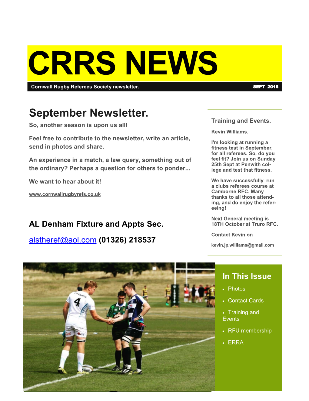 CRRS NEWS Cornwall Rugby Referees Society Newsletter