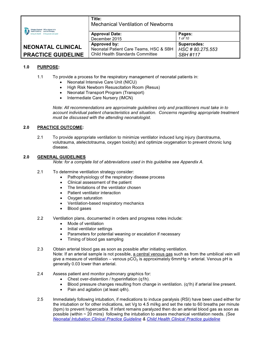 Neonatal Clinical Practice Guideline