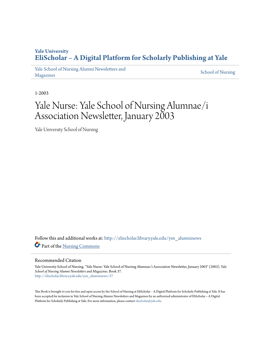 Yale School of Nursing Alumni Newsletters and School of Nursing Magazines