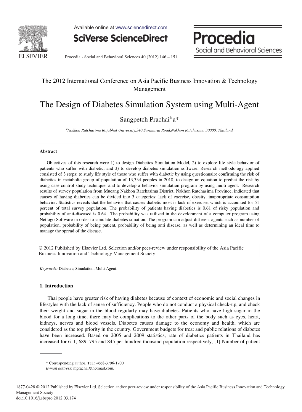 The Design of Diabetes Simulation System Using Multi-Agent