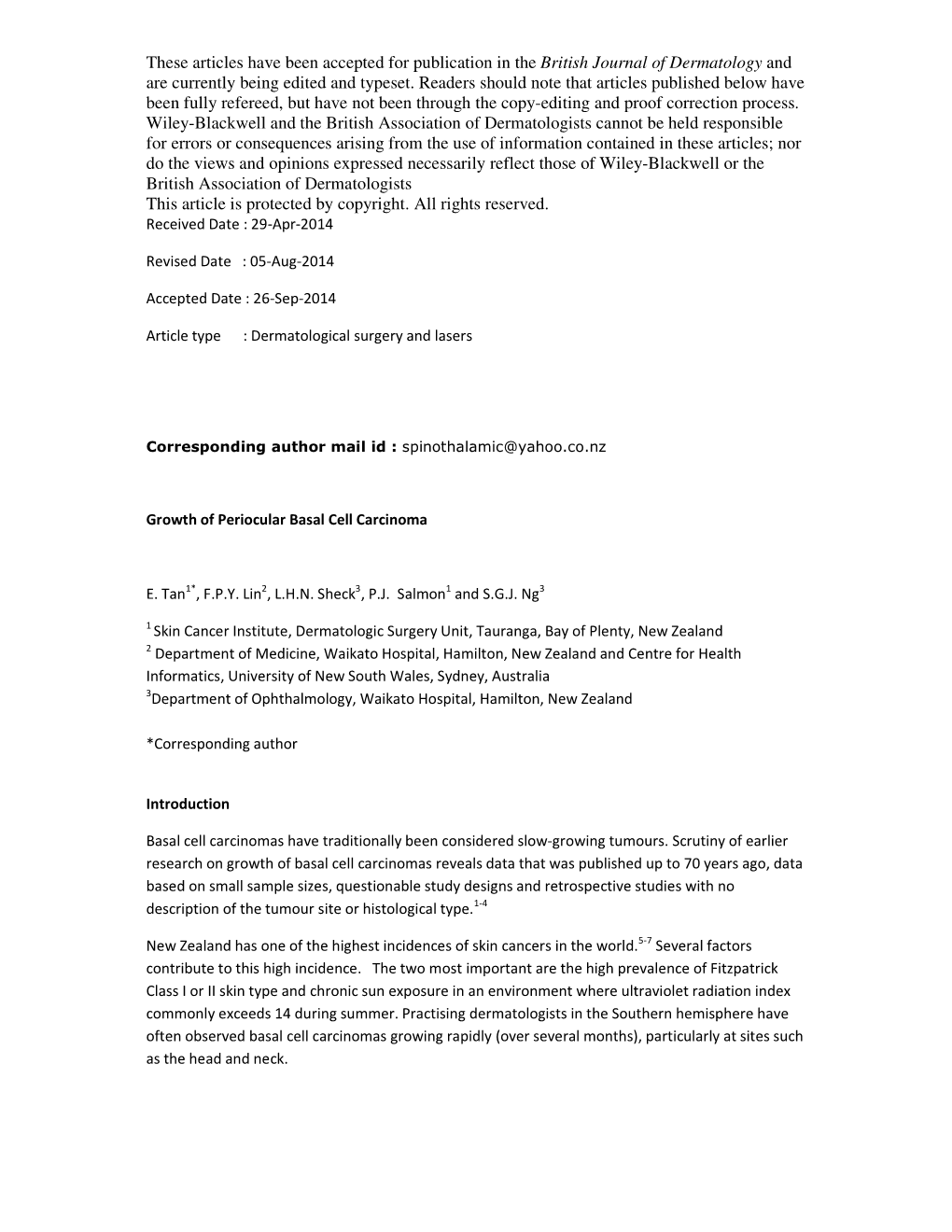 Growth of Periocular Basal Cell Carcinoma