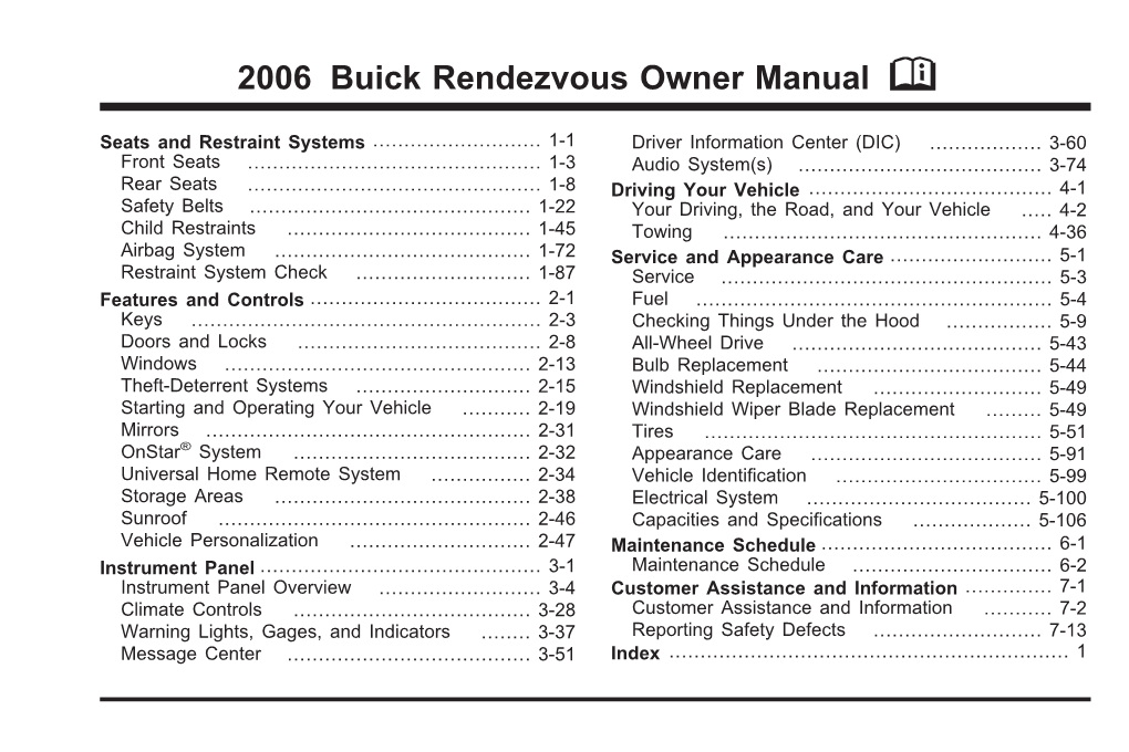 2006 Buick Rendezvous Owner Manual M