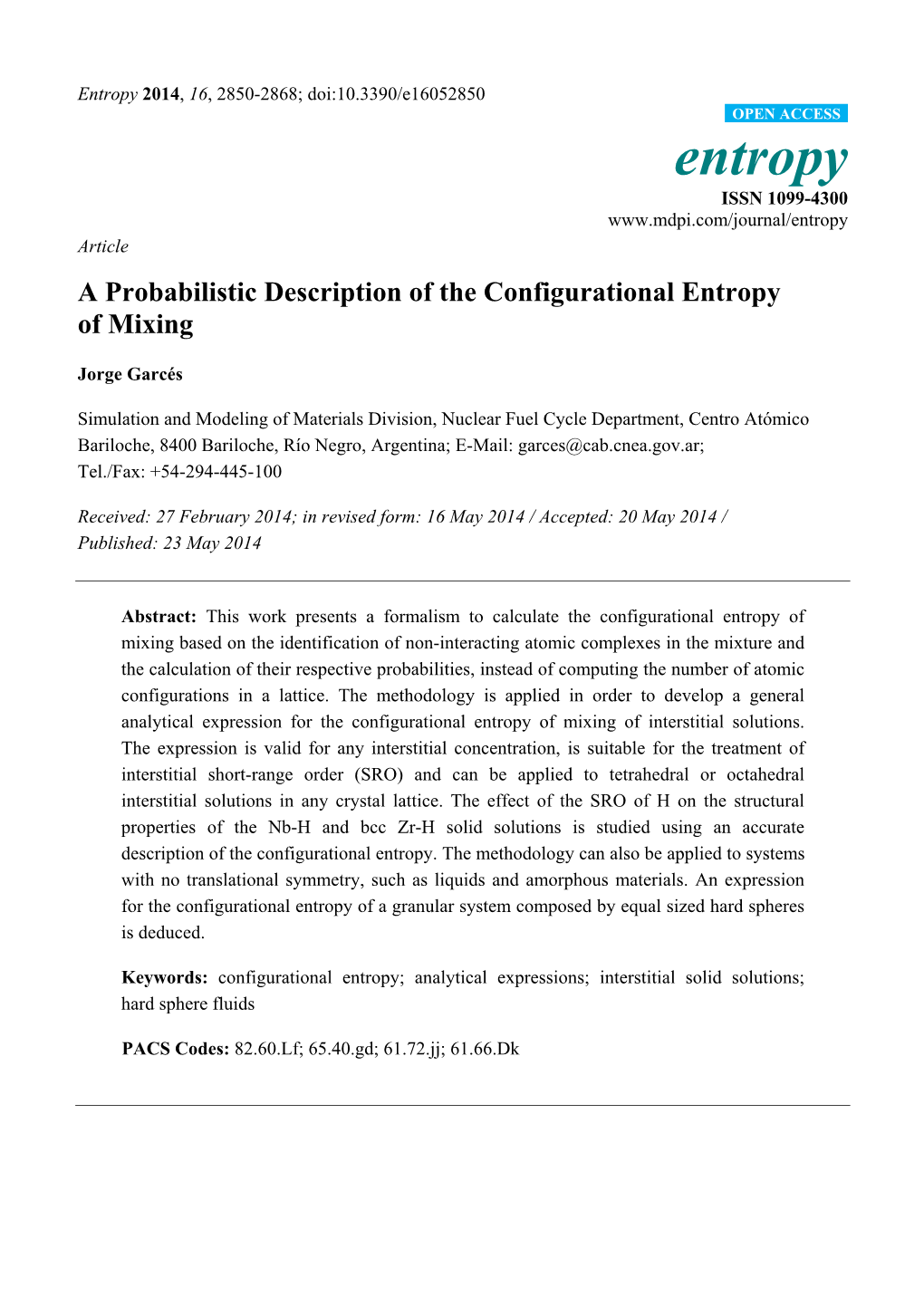 A Probabilistic Description of the Configurational Entropy of Mixing