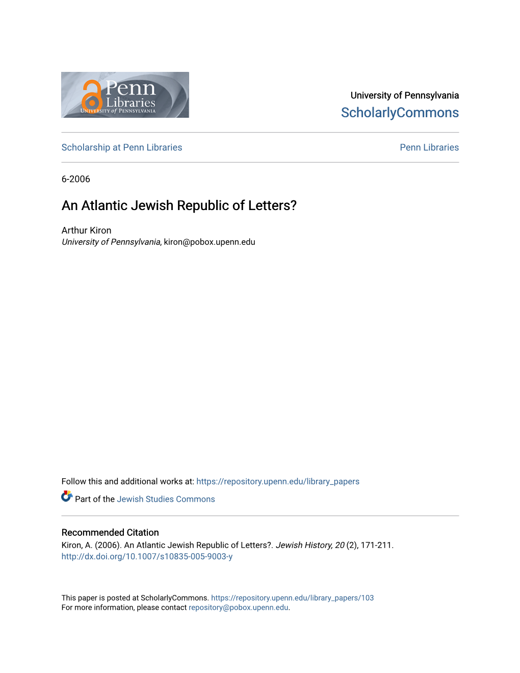 An Atlantic Jewish Republic of Letters?