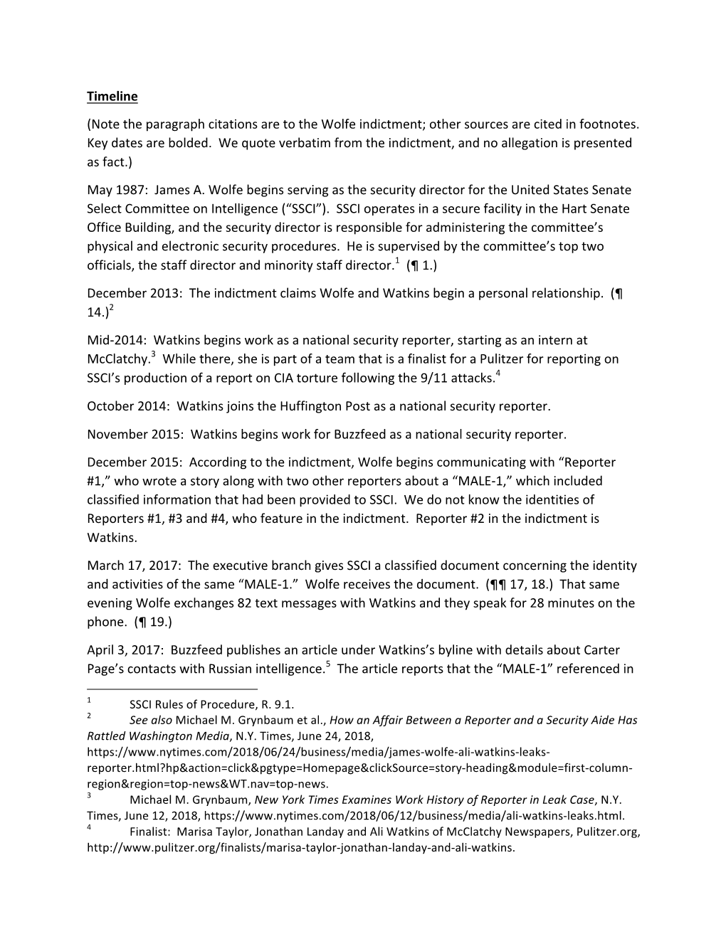 Timeline (Note the Paragraph Citations Are to the Wolfe Indictment; Other Sources Are Cited in Footnotes