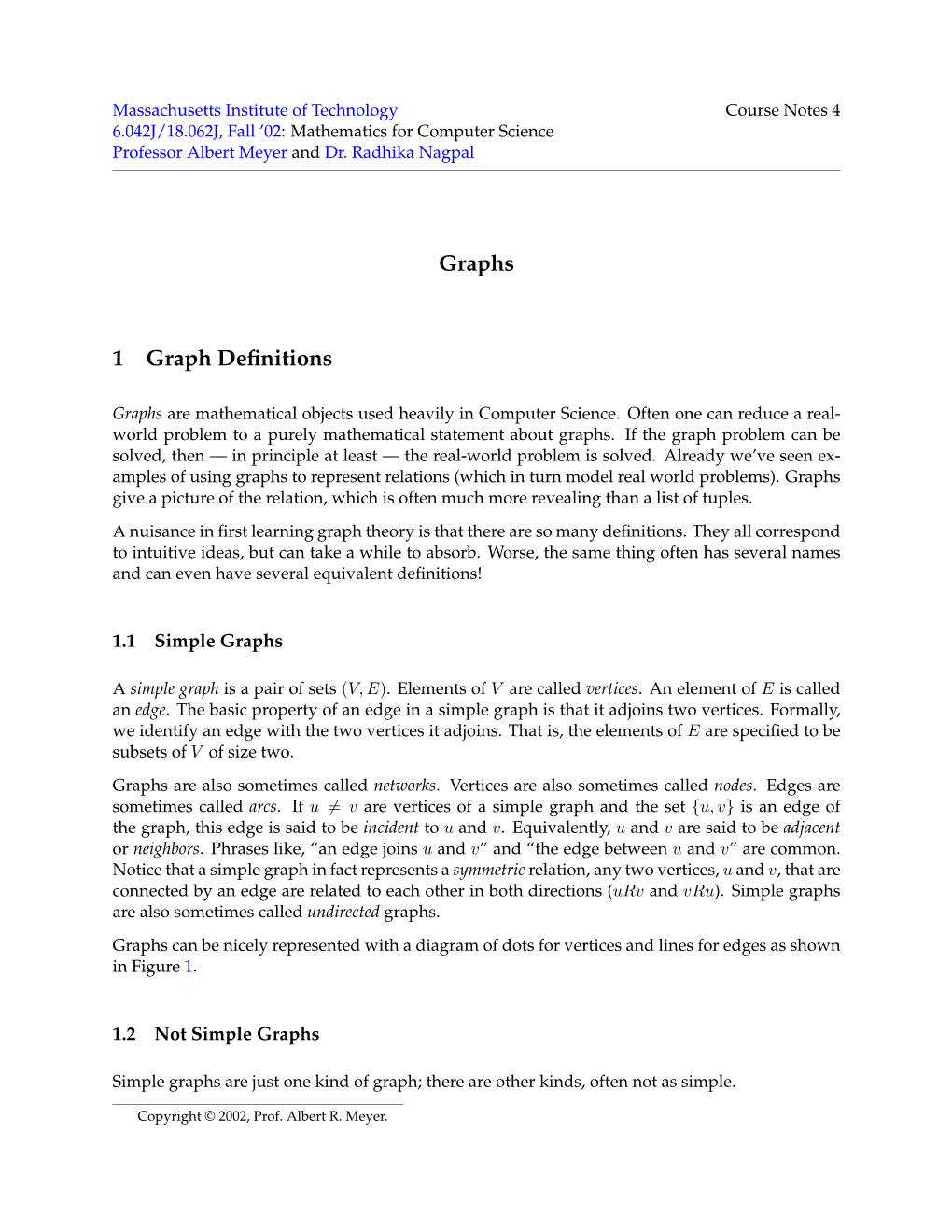 Graphs 1 Graph Definitions