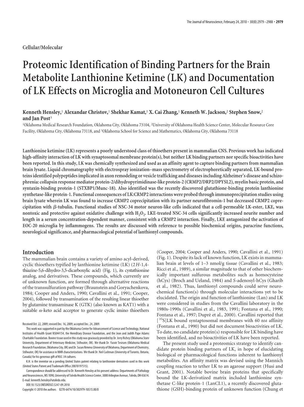 Proteomic Identification of Binding Partners for the Brain Metabolite