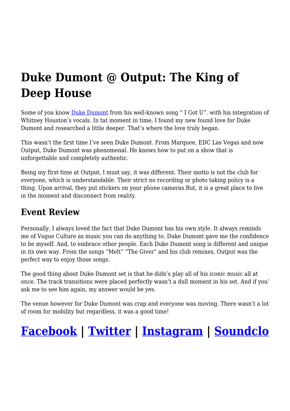 [Event Review] Duke Dumont @ Output: the King of Deep House