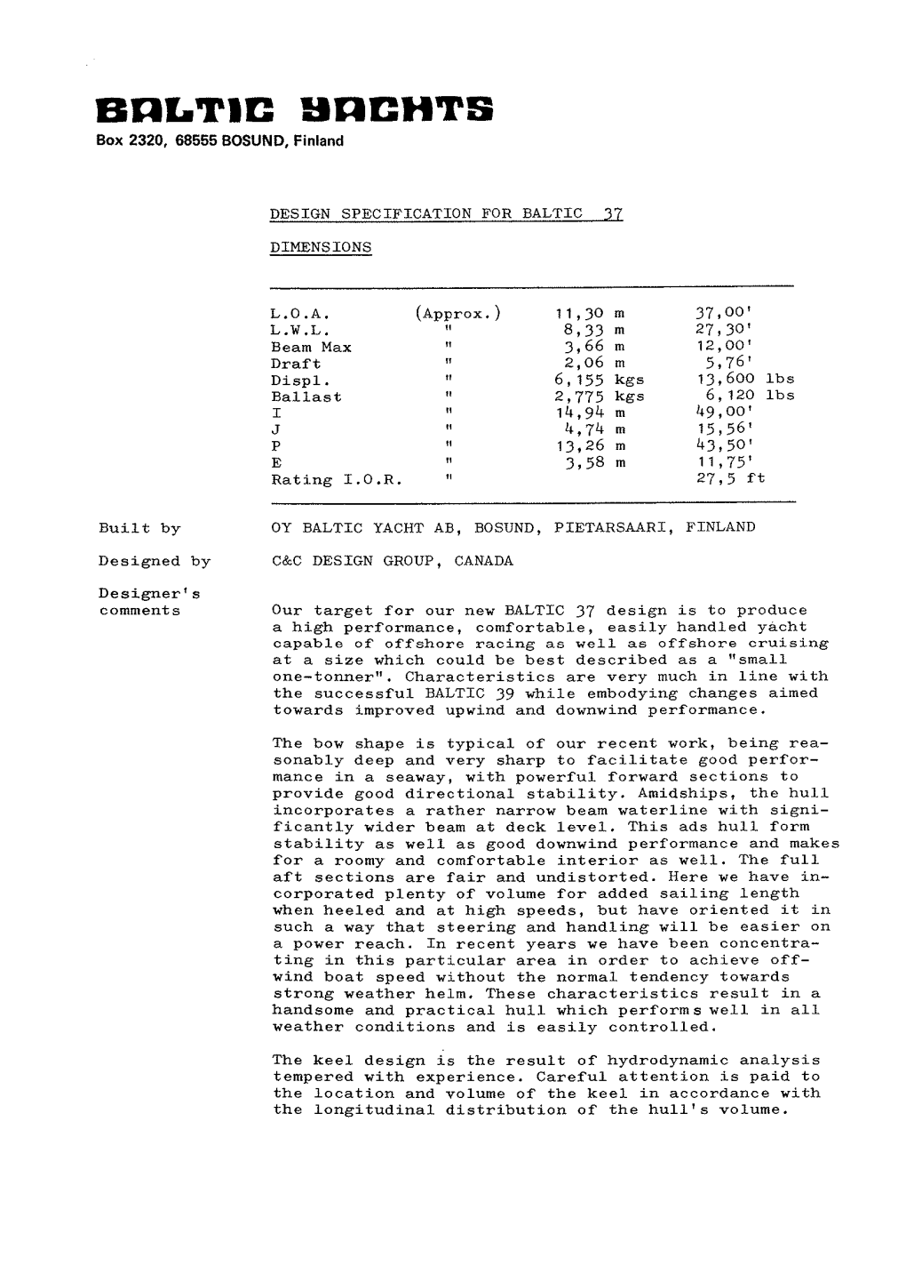 Specification Sheet