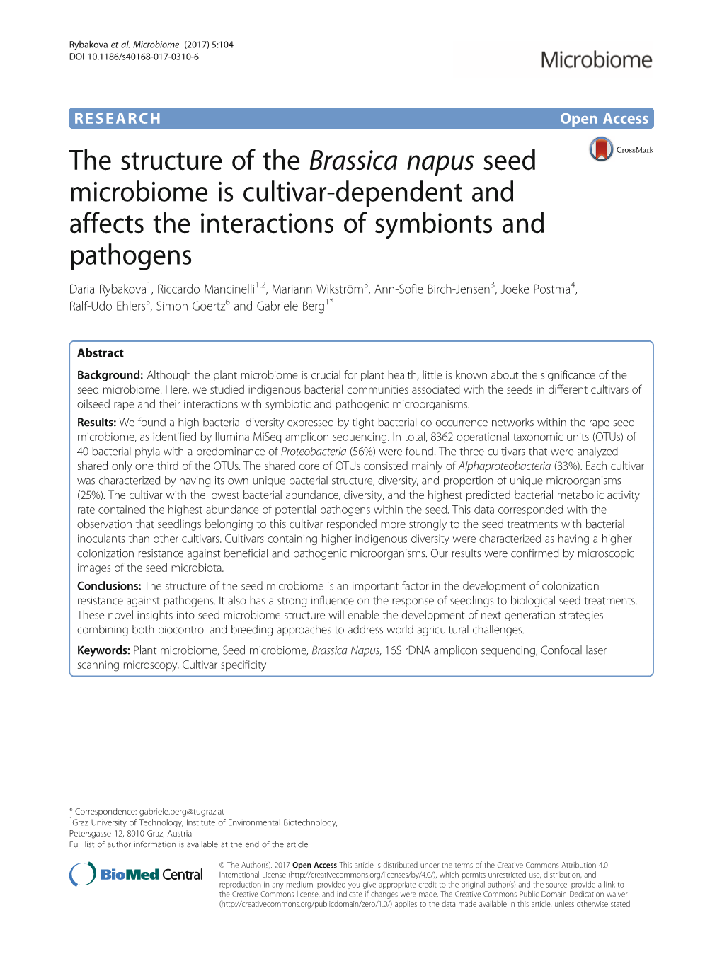 The Structure of the Brassica Napus Seed Microbiome Is Cultivar