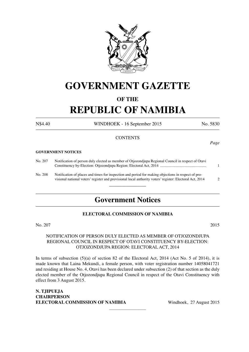 Government Gazette Republic of Namibia