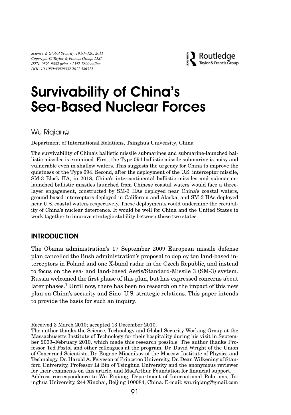 Survivability of China's Sea-Based Nuclear Forces