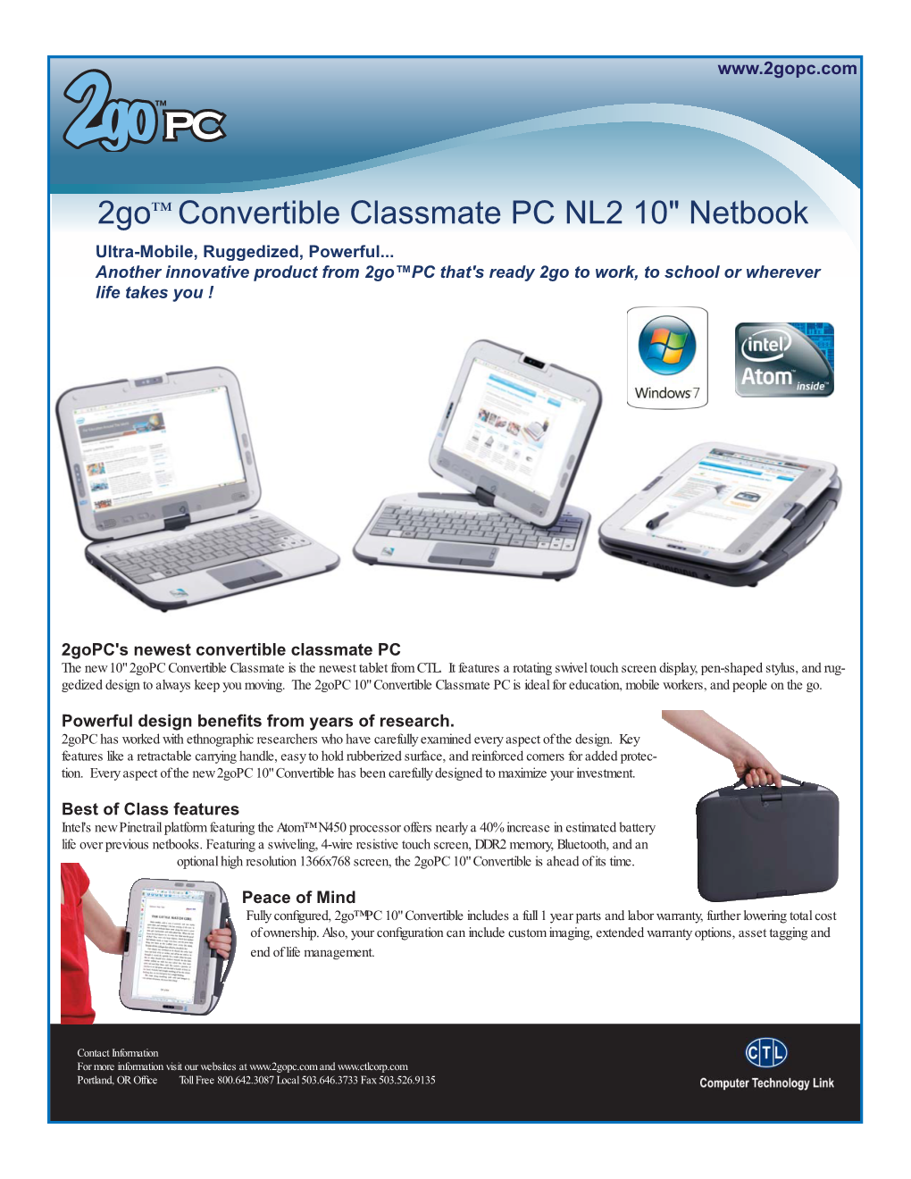 2Go™ Convertible Classmate PC NL2 10" Netbook Ultra-Mobile, Ruggedized, Powerful
