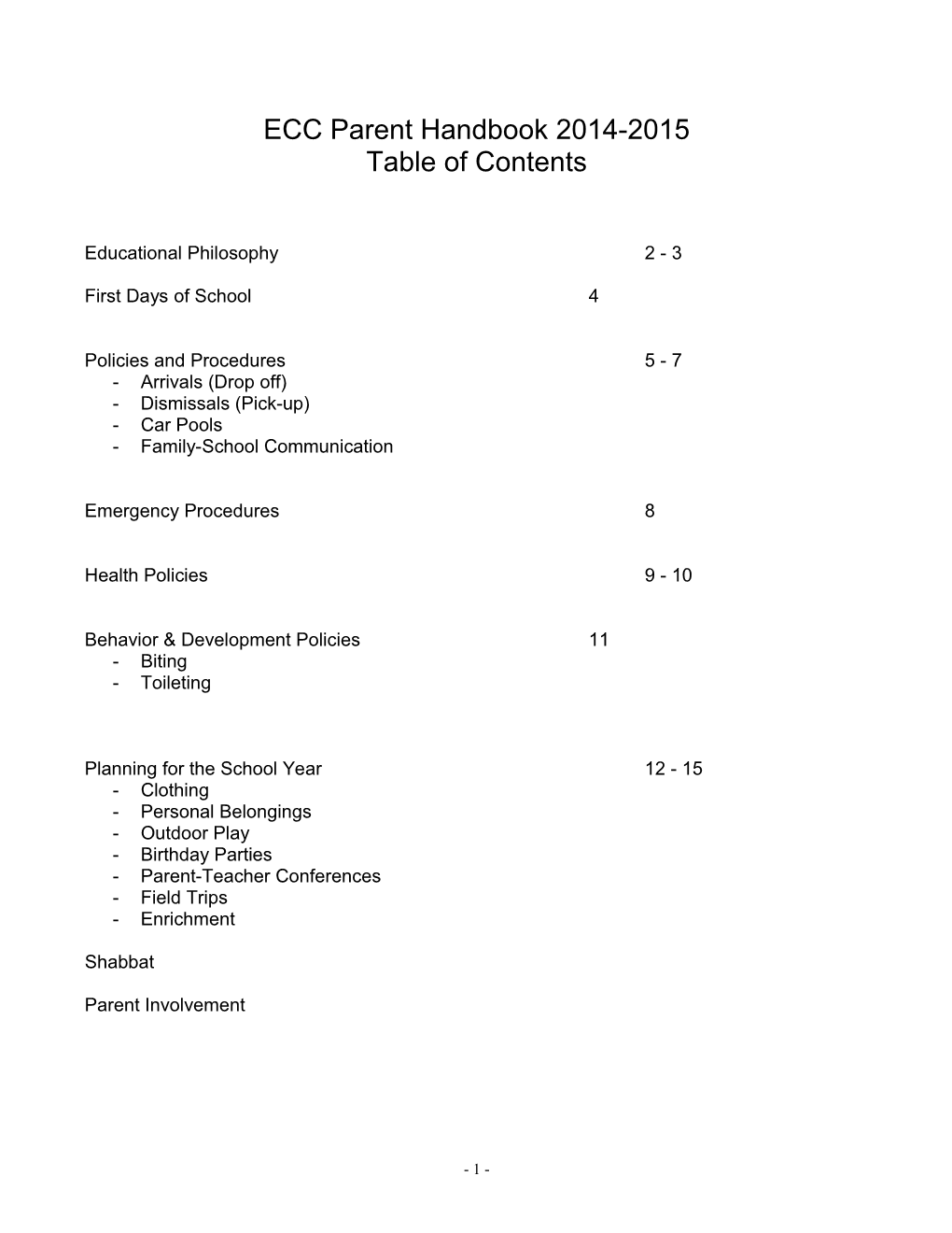 ECC Parent Handbook 2014-2015