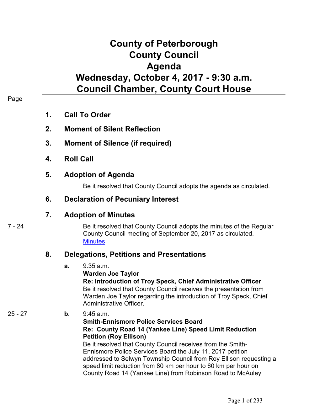 County Council Agenda Wednesday, October 4, 2017 - 9:30 A.M