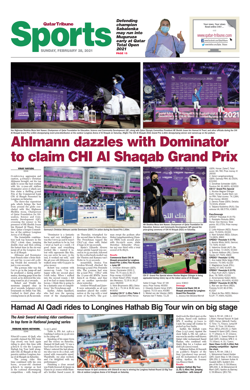 Ahlmann Dazzles with Dominator to Claim CHI Al Shaqab Grand Prix