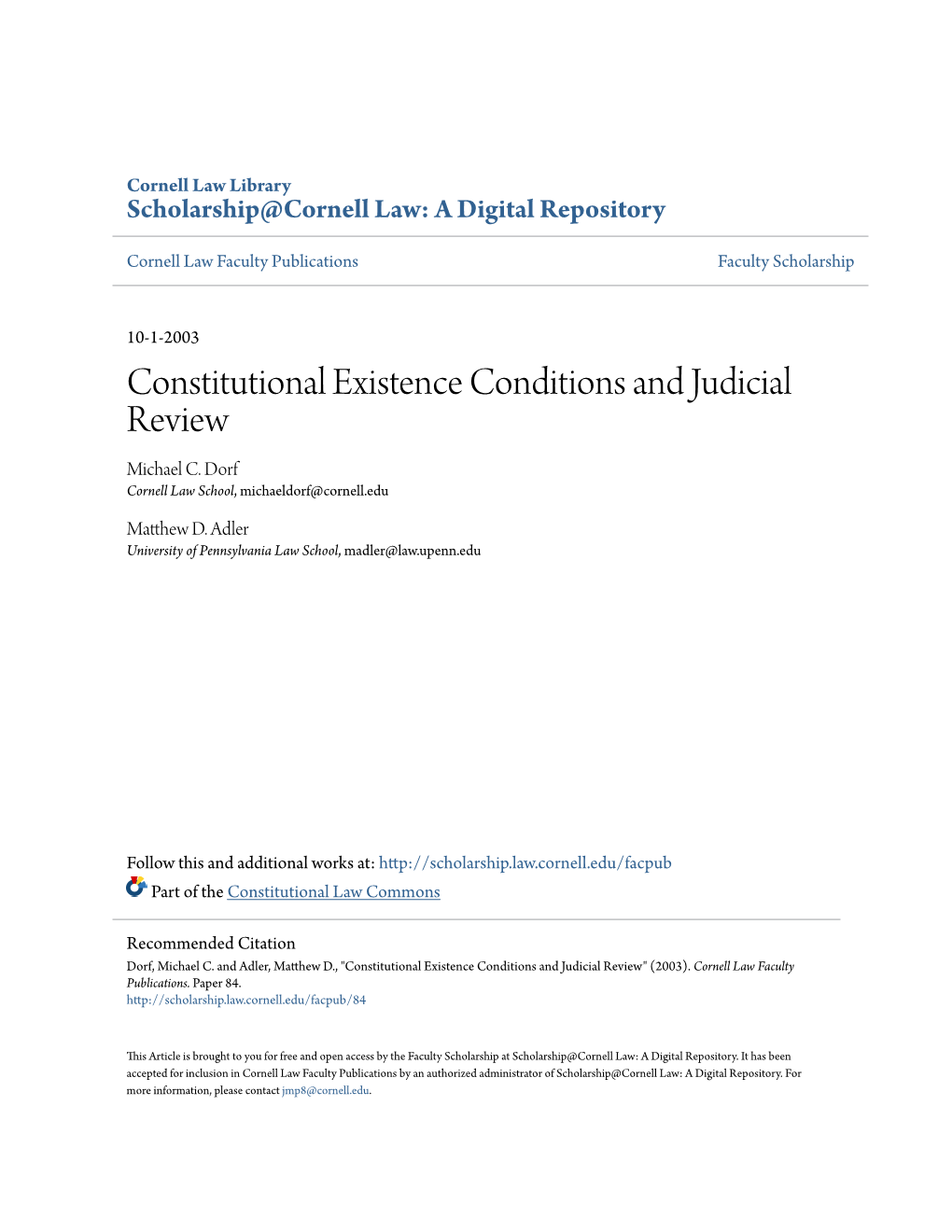 Constitutional Existence Conditions and Judicial Review Michael C