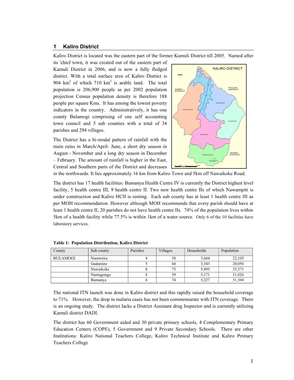 1 Kaliro District Kaliro District Is Located Was the Eastern Part of the Former Kamuli District Till 2005