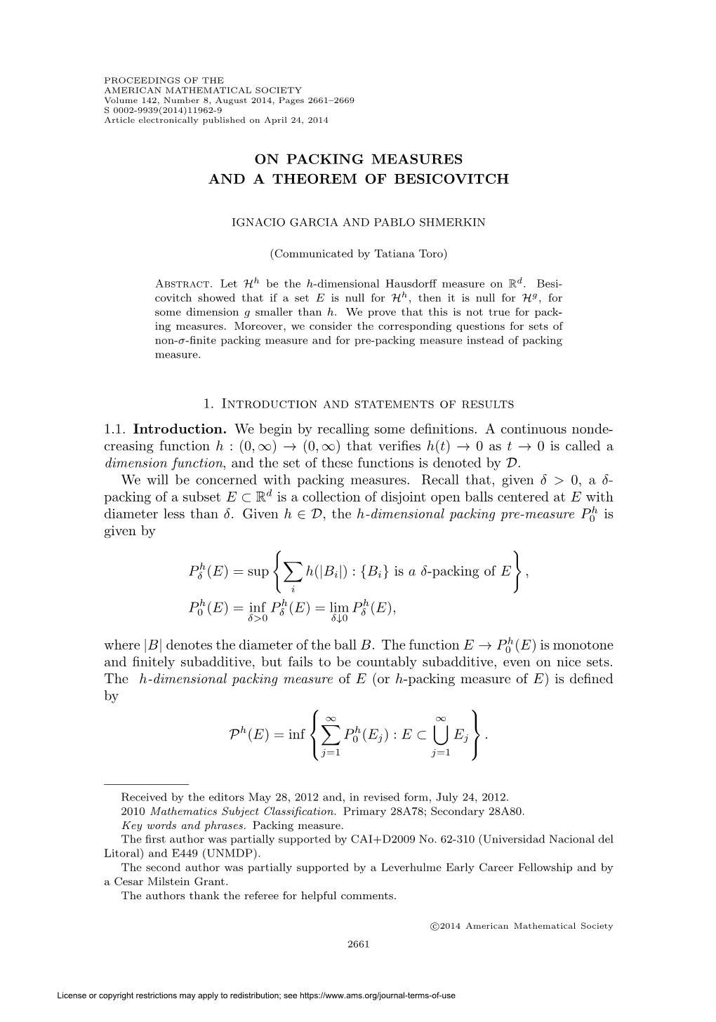 On Packing Measures and a Theorem of Besicovitch