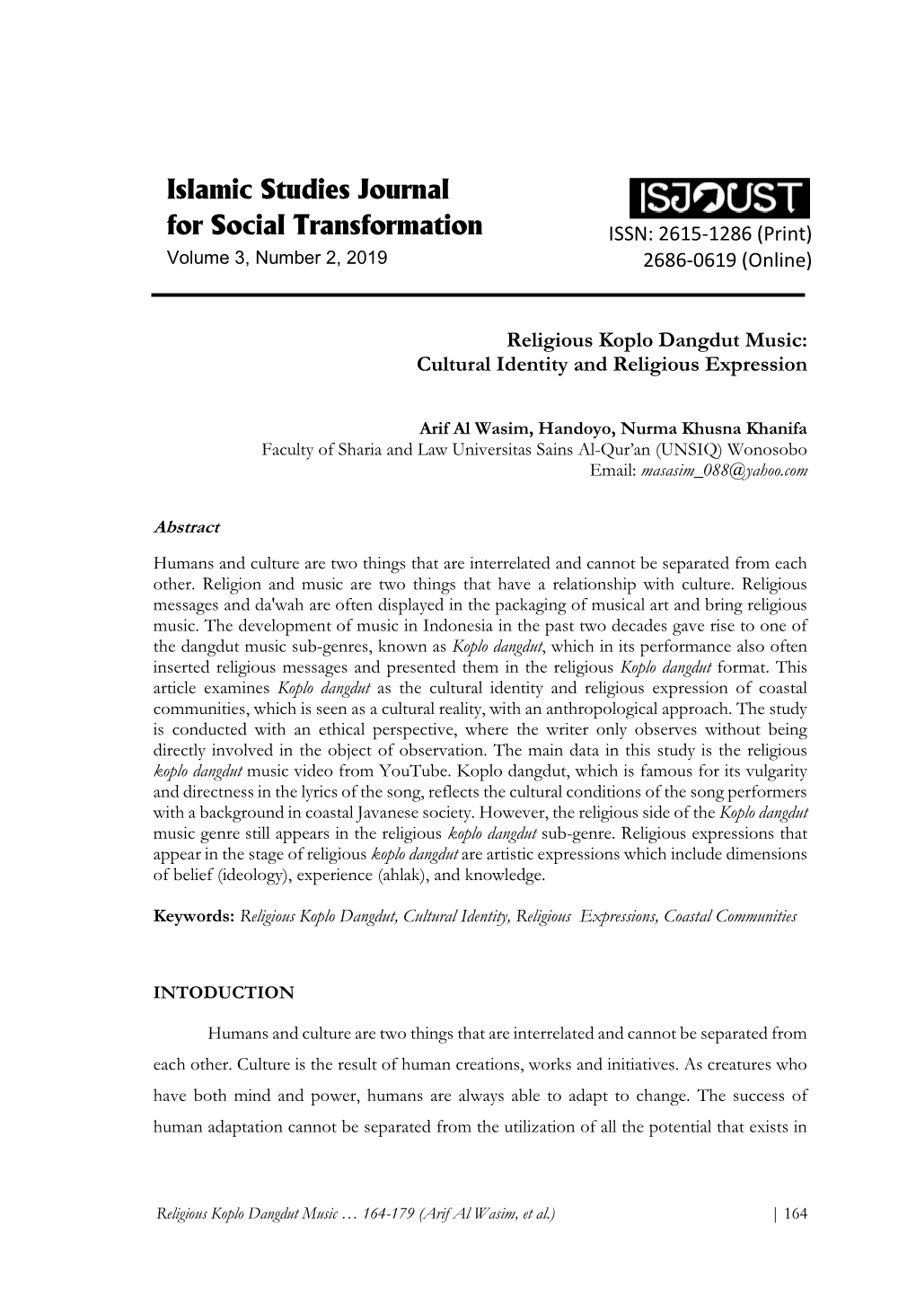 Islamic Studies Journal for Social Transformation