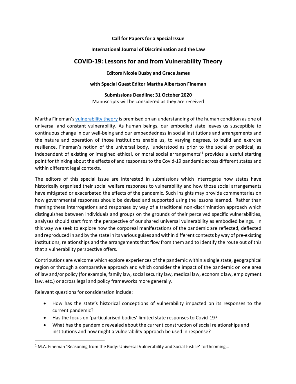 COVID-19: Lessons for and from Vulnerability Theory