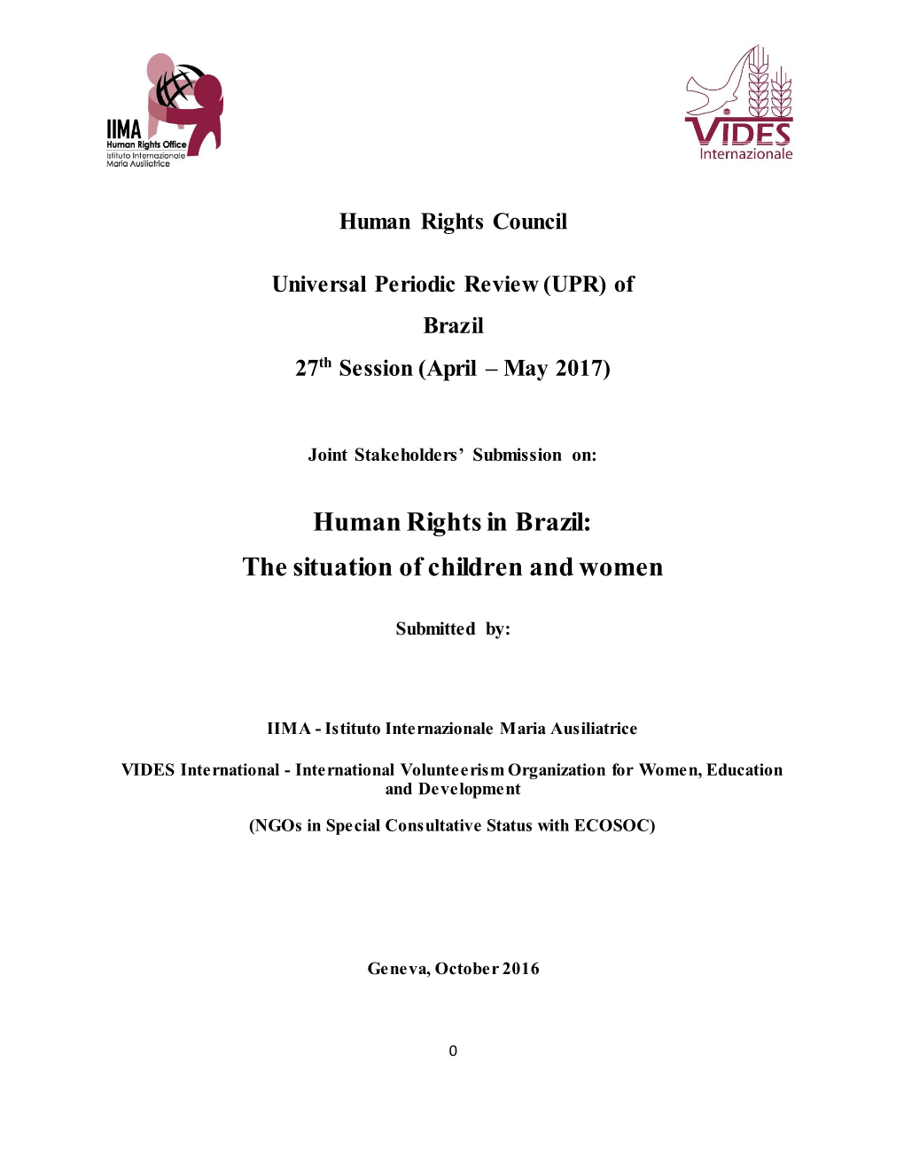 Human Rights in Brazil: the Situation of Children and Women