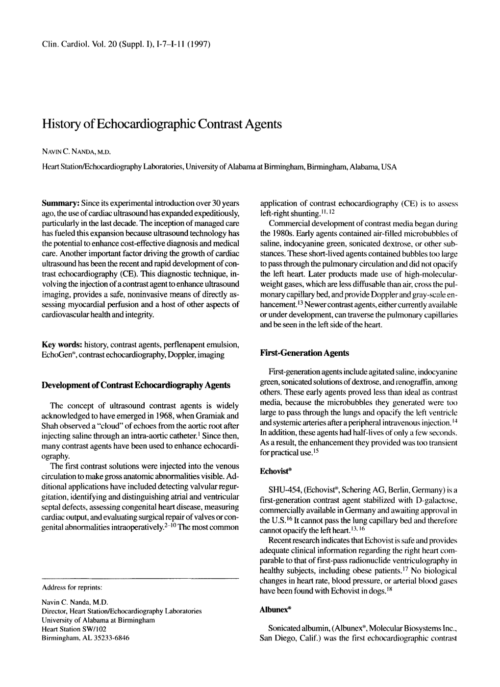 History of Echocardiographic Contrast Agents