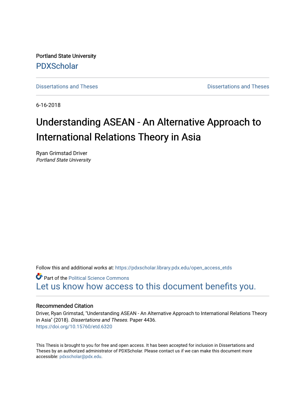 Understanding ASEAN - an Alternative Approach to International Relations Theory in Asia