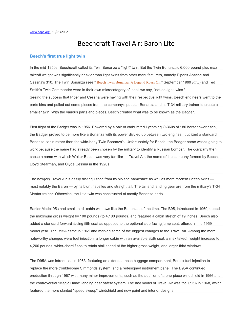 Beechcraft Travel Air: Baron Lite
