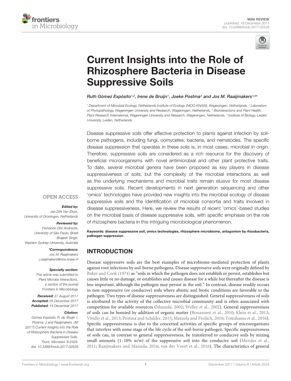 Current Insights Into the Role of Rhizosphere Bacteria in Disease Suppressive Soils